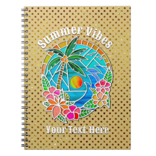 Aqua und Golden Ocean Palm Tree Sommerlandschaft Notizblock