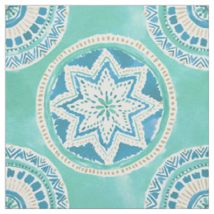 Aqua und Goldmächtige MEDAILLON Mandala Stoff