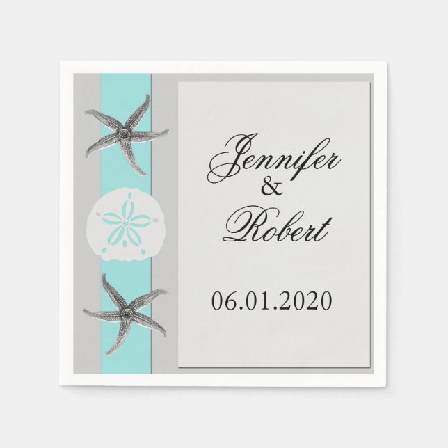 Aqua und Gray Band Wedding Napkin Serviette (Vorderseite)