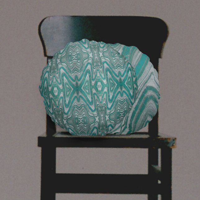 Aqua und Gray Wavy Schicht Mineral Rundes Kissen (Von Creator hochgeladen)
