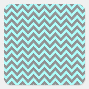 Aqua und Gray Zigzag 2 Quadratischer Aufkleber