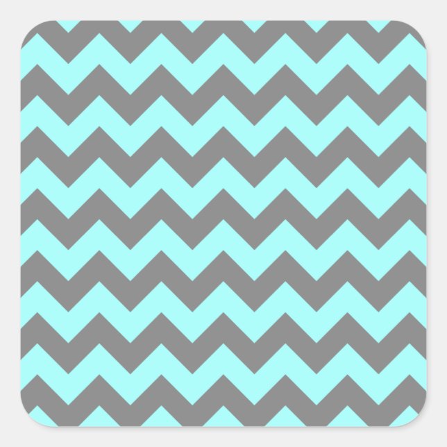 Aqua und Gray Zigzag Quadratischer Aufkleber (Vorderseite)