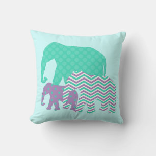 Aqua und Lavender Elephants werfen Kissen