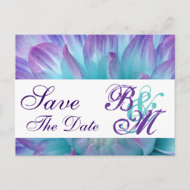 Aqua und Lila Blume Petals Save the Date V2 Ankündigungspostkarte