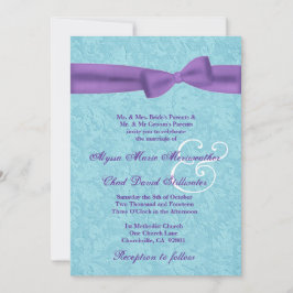 Aqua und lila Damast und Bogen, die R541 Wedding Einladung