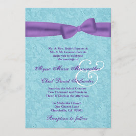 Aqua und lila Damast und Bogen, die R541 Wedding Einladung