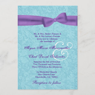 Aqua und lila Damast und Bogen, die R541 Wedding Einladung