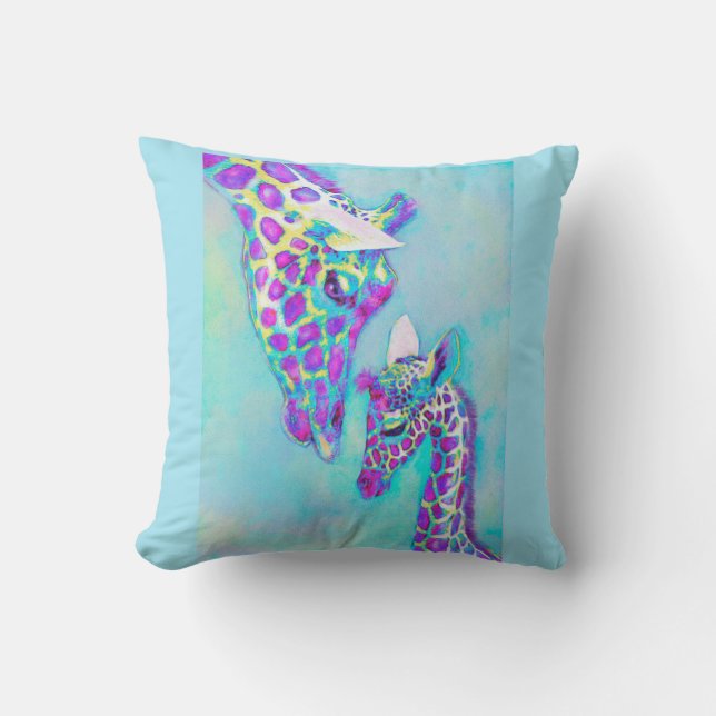 Aqua und lila Giraffenkissen Kissen (Vorderseite)