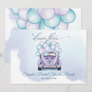 Aqua und Lilac DriveThru Brautparty Einladung