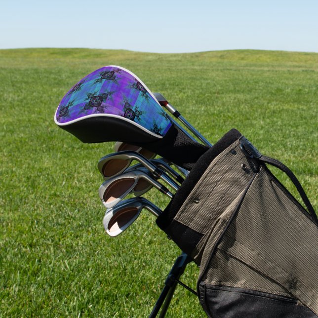 Aqua und Lilac Fraktal Joy Golf Head Cover Golf Headcover (In SItu)
