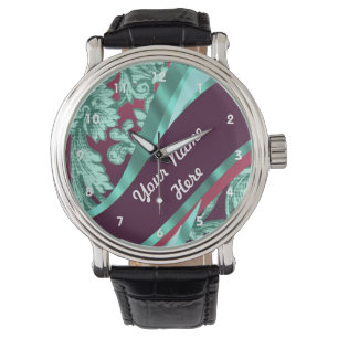 Aqua- und Marroon-Muster und Muster für Blumenstau Armbanduhr