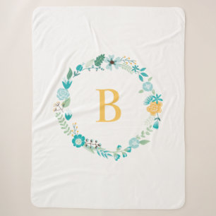 Aqua und Mit Monogramm gelber Blumenreath Sherpadecke