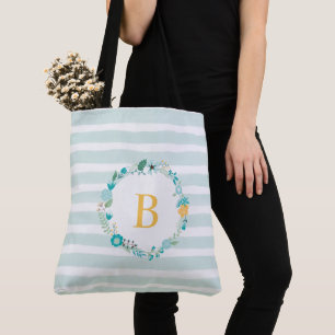 Aqua und Mit Monogramm gelber Blumenreath Tasche