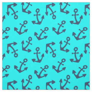 Aqua und Navy Blue Anchor Fabric By Yard Stoff