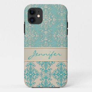 Aqua und Off White Extravagant Damask Muster title_seo2