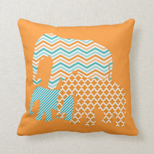 Aqua und orange Elefant-Wurfs-Kissen Kissen