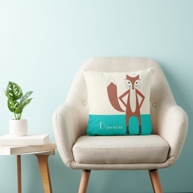 Aqua und Orange Personalisierte stilisierte Foxenk Kissen (Stuhl )