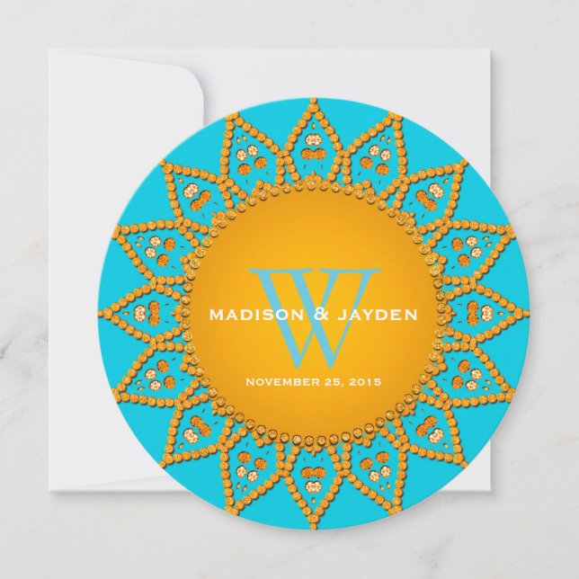 Aqua und Orange Sunshine Wedding Verlobung Einladung (Vorderseite)