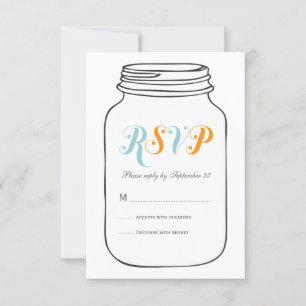Aqua und Orange Vintag Mason Jar Wedding RSVP Karte