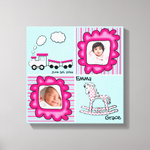 Aqua und Pink Baby Foto Kinderzimmer Wanddekor Leinwanddruck