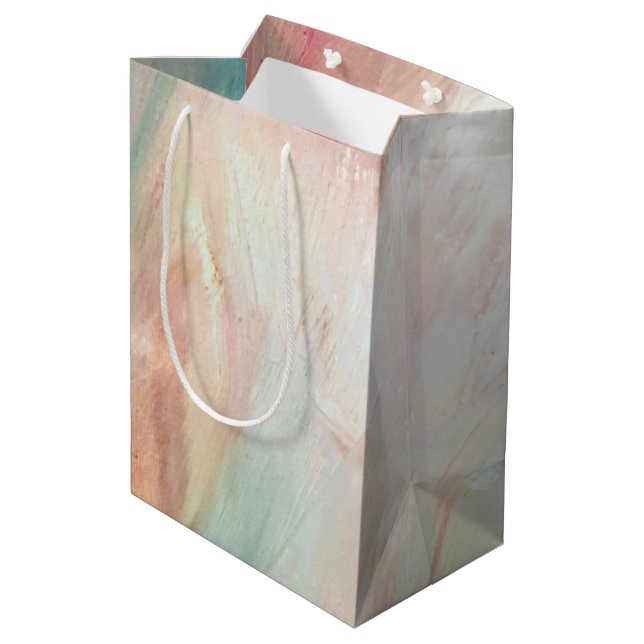 Aqua und Rosa Pinselstriche Mittlere Geschenktüte (Rückseite Schrägansicht)