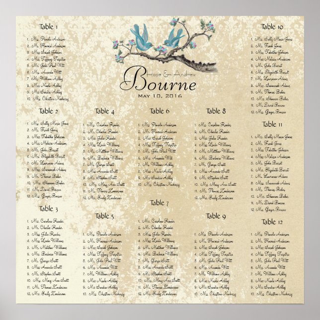 Aqua- und Rosa-Vögel auf Zweigstellplaketten Poster (Vorne)