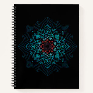 Aqua- und rote Blumen-Mandala Notizbuch