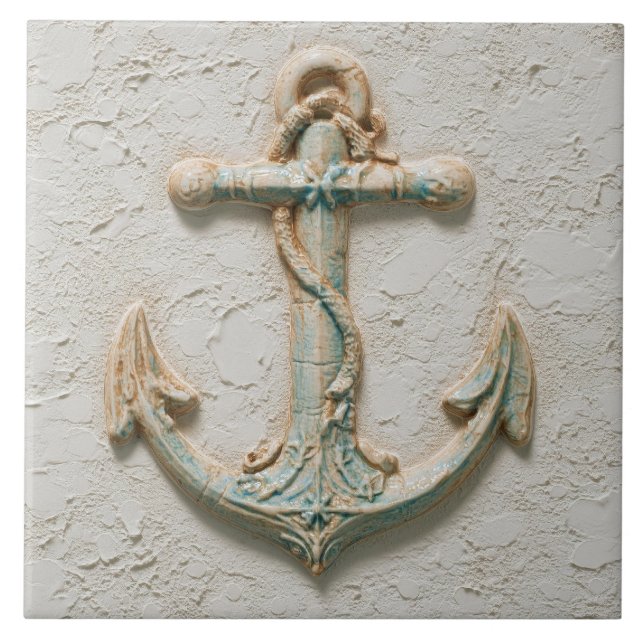 Aqua- und Sand-Küstenanker-Kunst Fliese (Vorderseite)