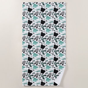 Aqua und schwarze Girls Design Strandtuch