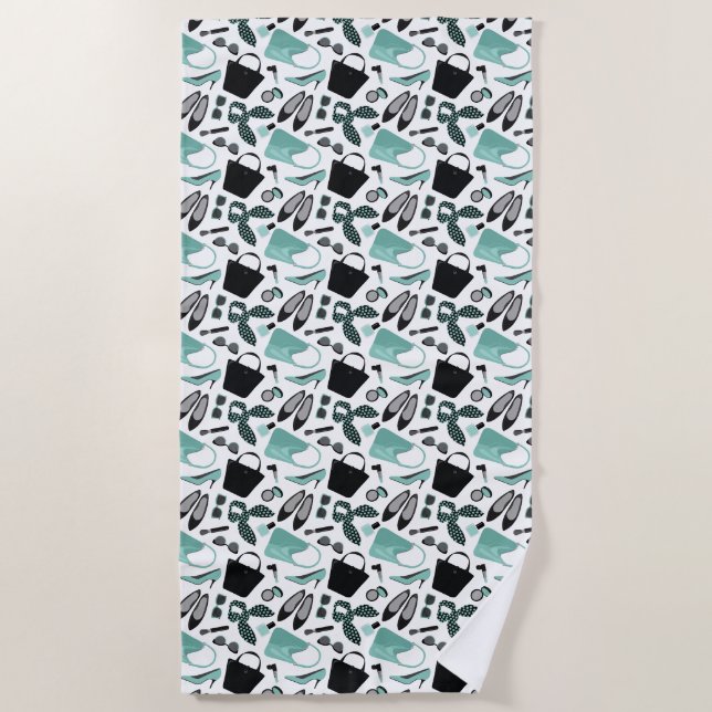 Aqua und schwarze Girls Design Strandtuch (Vorderseite)