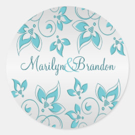 Aqua und Silver Floral 1,5" Aufkleber