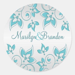 Aqua und Silver Floral 1,5" Aufkleber