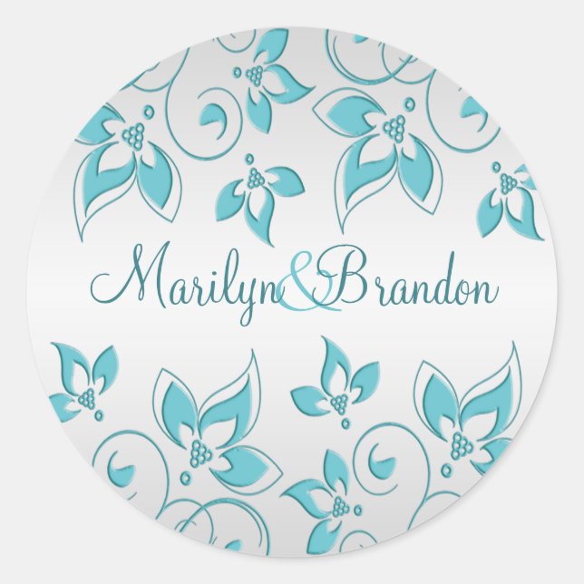 Aqua und Silver Floral 1,5" Aufkleber (Vorderseite)