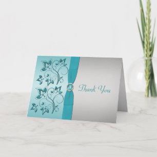 Aqua und Silver Floral Danke Karte