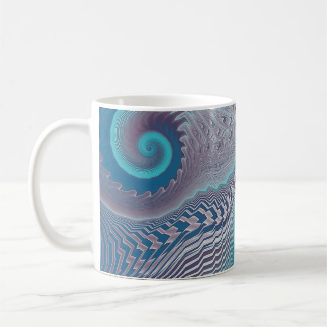 Aqua und Taupe Ozeanische Wirbel Abstrakt Kaffeetasse (Links)