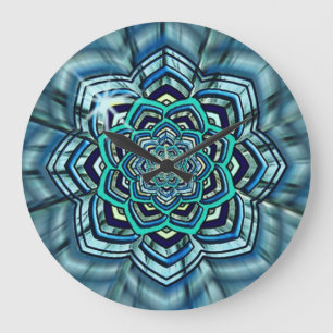 Aqua-und Türkis-Lotus-Mandala-Wanduhr Große Wanduhr
