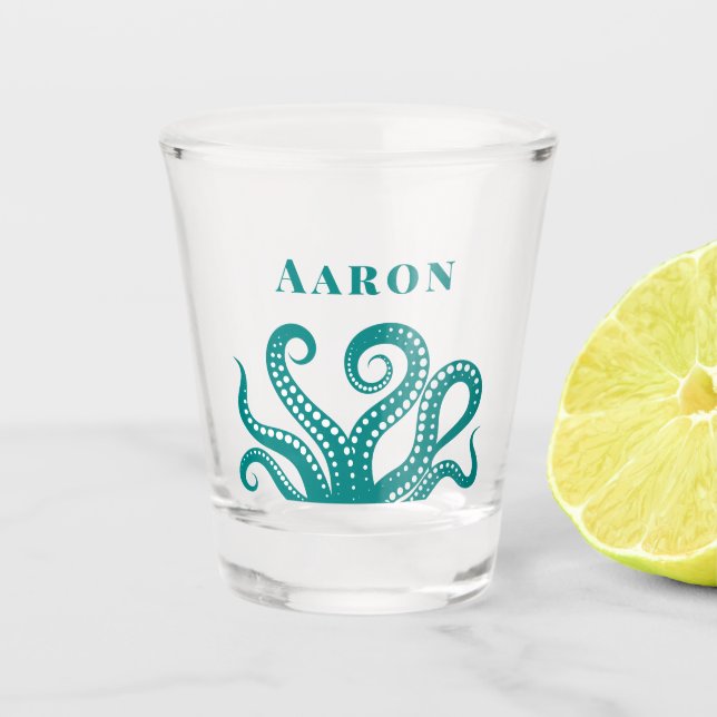 Aqua und Weißer Oktopus Tentakel kundenspezifisch Schnapsglas (Vorderseite)