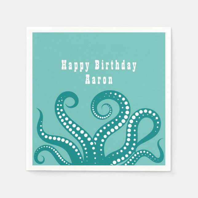 Aqua und Weißer Oktopus Tentakel kundenspezifisch Serviette (Vorderseite)
