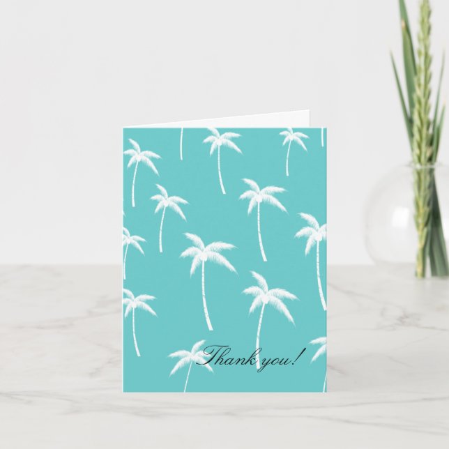 Aqua und White Palm Trees Vielen Dank Dankeskarte (Vorderseite)