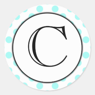 Aqua und White Polka Dot Mit Monogramm Aufkleber