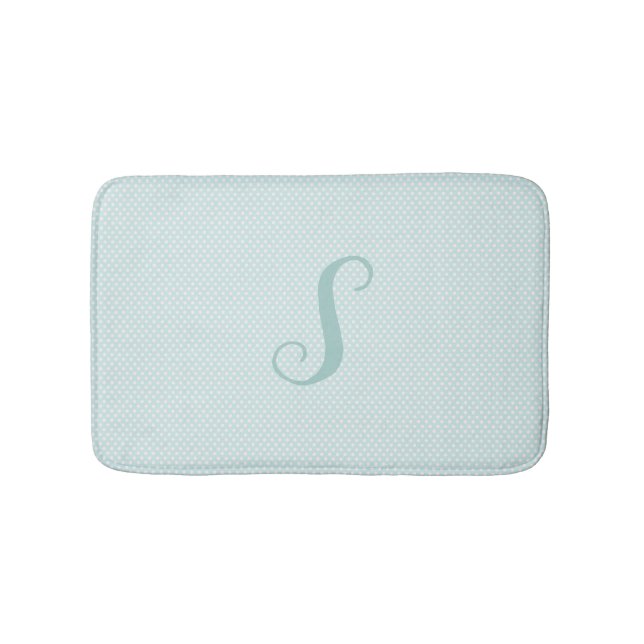 Aqua und White Polka Dot Mit Monogramm Badematte (Vorderseite)