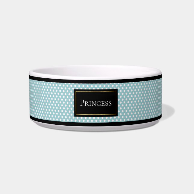 Aqua und White Polka Dot Personalisiert Napf (Vorderseite)