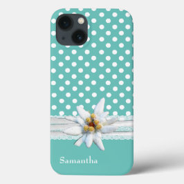 Aqua und White Polka Dots und Edelweiss Case-Mate iPhone Hülle
