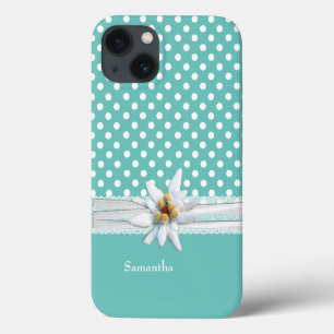 Aqua und White Polka Dots und Edelweiss Case-Mate iPhone Hülle