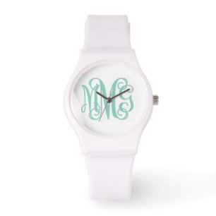 Aqua und White Preppy Script Monogram Armbanduhr