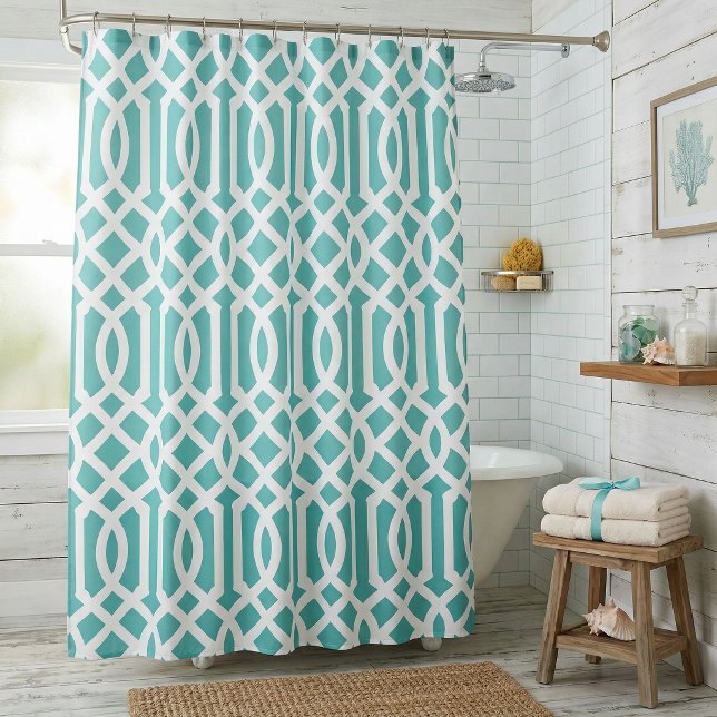 Aqua und White Trellis | Editierbare Farben Duschvorhang (Von Creator hochgeladen)