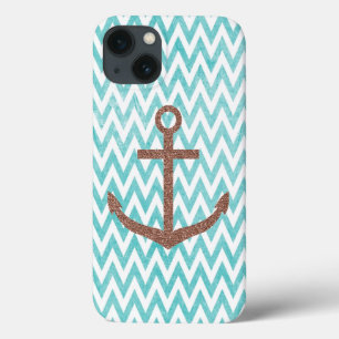 Aqua und White Zickzack Glitzer Anchor Case-Mate iPhone Hülle