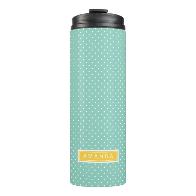 Aqua und Yellow Tiny Dots Monogram Thermosbecher (Vorderseite)