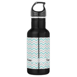 Aqua und Zickzack Graumuster Edelstahlflasche