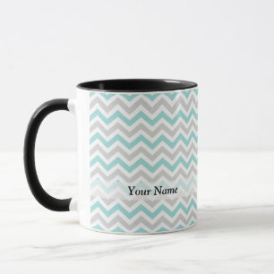 Aqua und Zickzack Graumuster Tasse